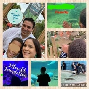 This is a picture collage of a participating family and their foster child created during a visit to ZooTampa